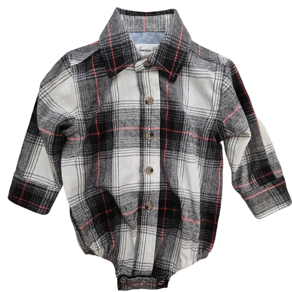 Nwot Sovereign Code Boys Black/Red/White/Gray Plaid Flannel Collared Onsie - Picture 5 of 16